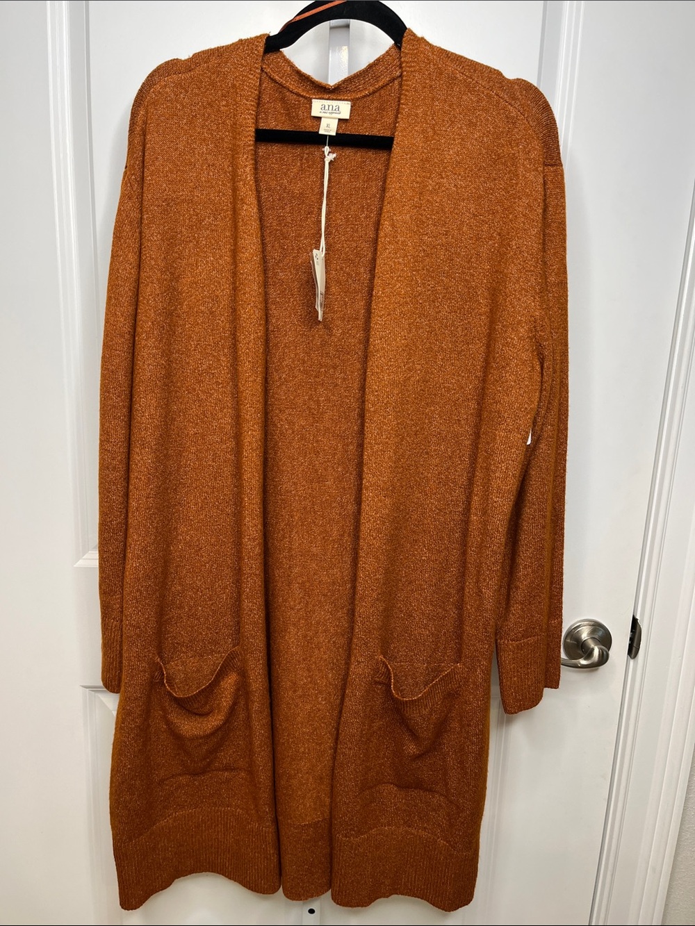 a.n.a Open-Front Long Cardigan Duster Sweater - Rust Orange XL NWT